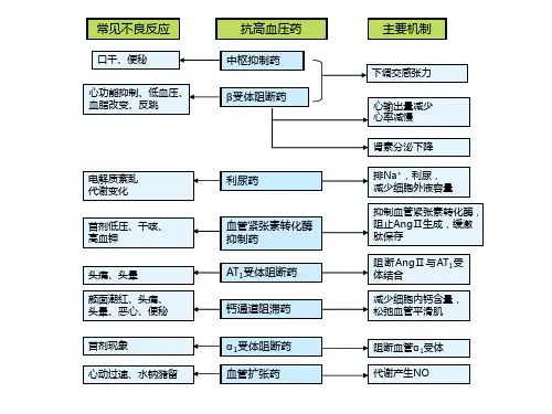 常见抗高血压药物分类和机制及不良反应