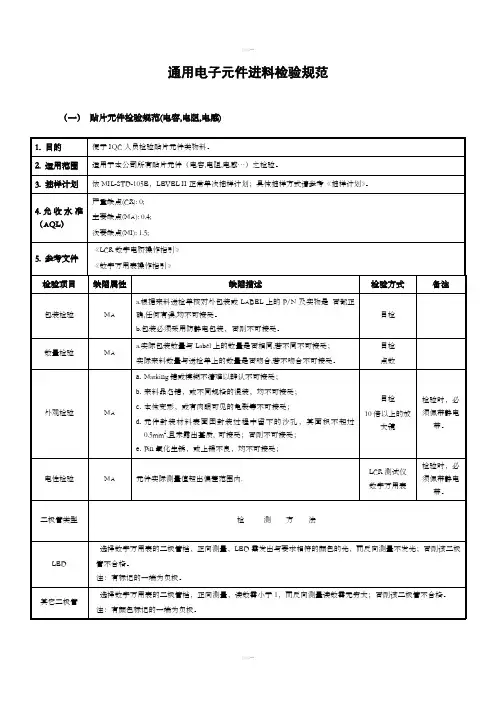 通用电子元件进料检验规范