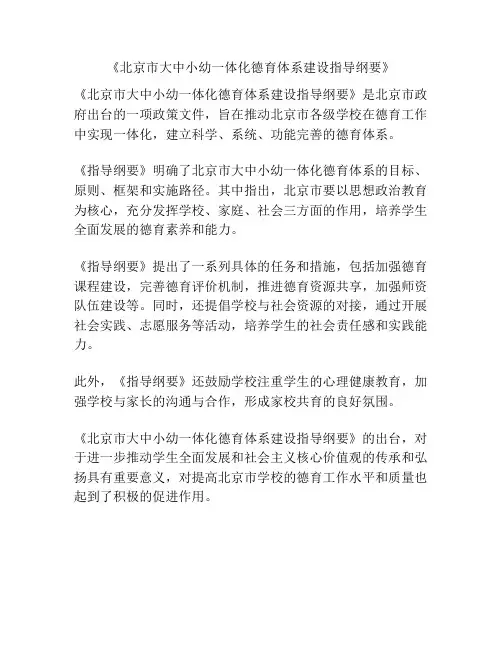 《北京市大中小幼一体化德育体系建设指导纲要》