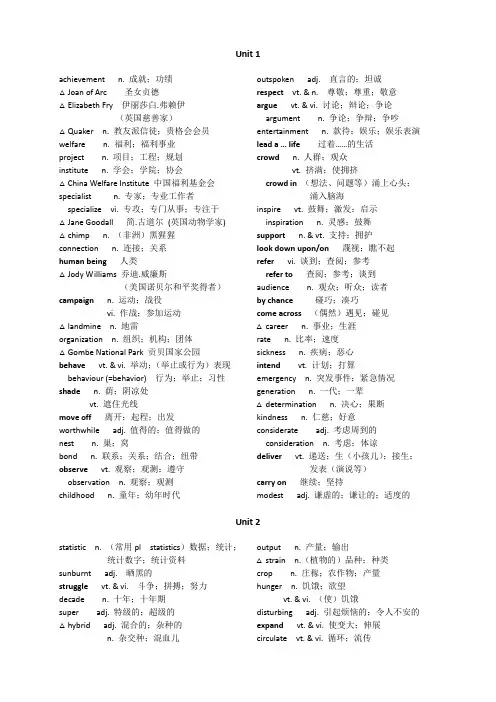 人教版高中英语必修4单词