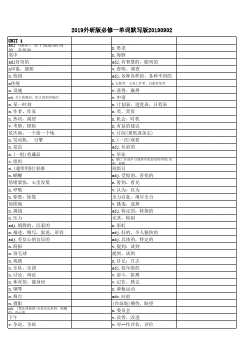 2019外研版英语单词必修一默写版word版本