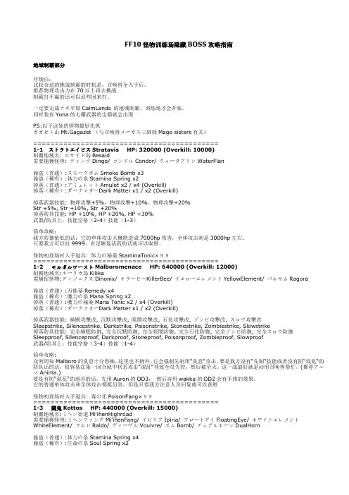 FF10怪物训练场隐藏BOSS攻略指南