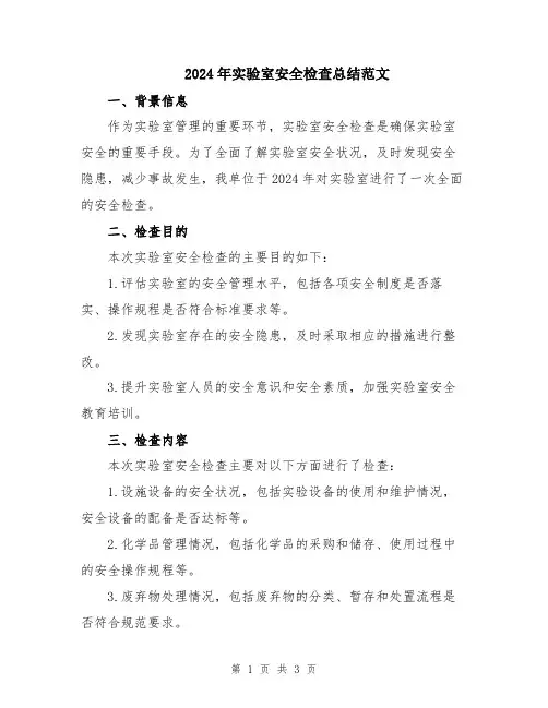 2024年实验室安全检查总结范文