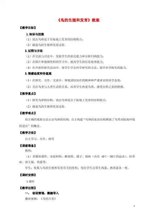 八年级生物上册 第二章 第三节《鸟的生殖和发育》教案 (新版)济南版