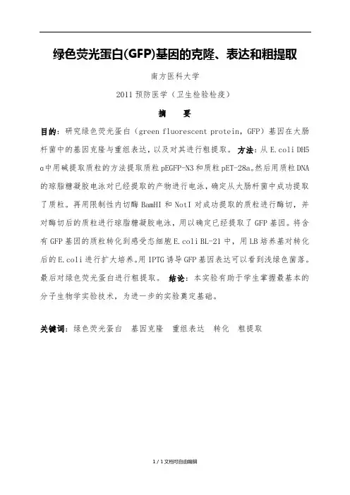 绿色荧光蛋白(GFP)基因的克隆、表达和粗提取