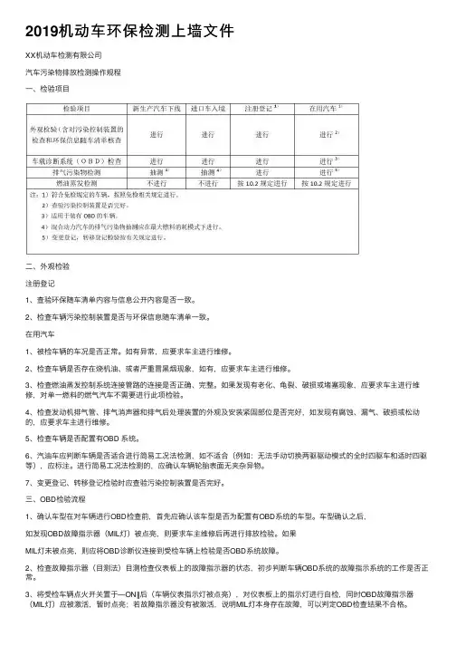 2019机动车环保检测上墙文件