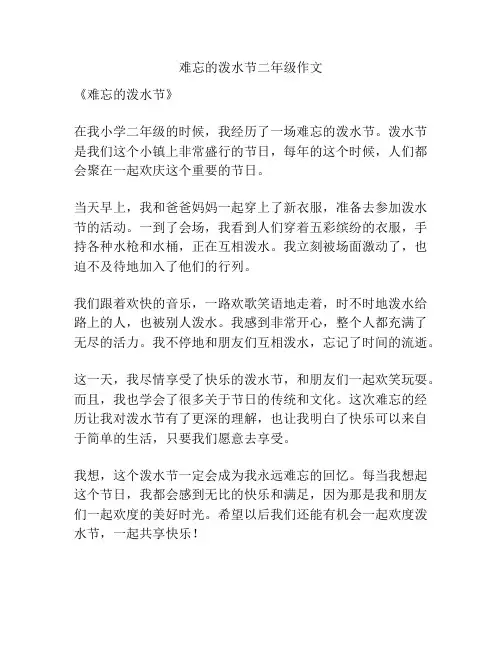 难忘的泼水节二年级作文