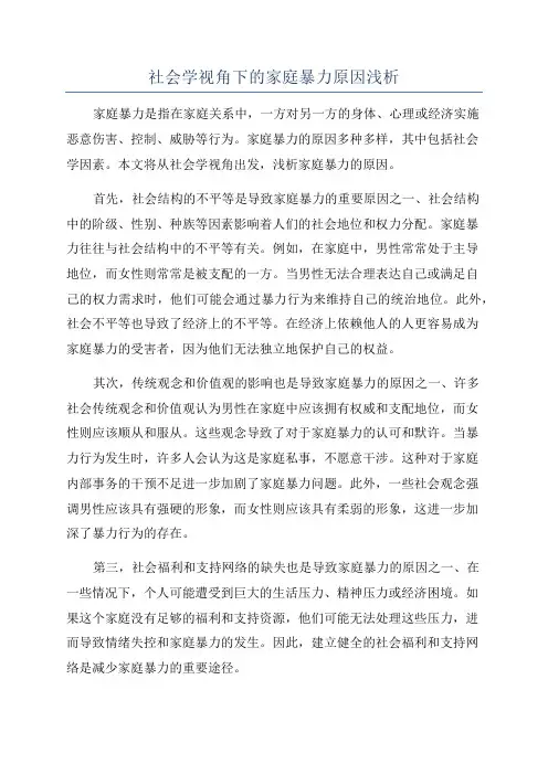 社会学视角下的家庭暴力原因浅析