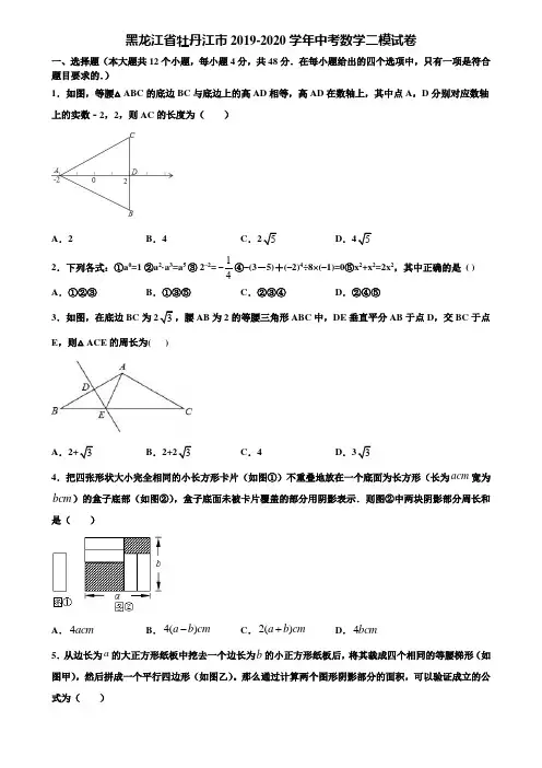 黑龙江省牡丹江市2019-2020学年中考数学二模试卷含解析