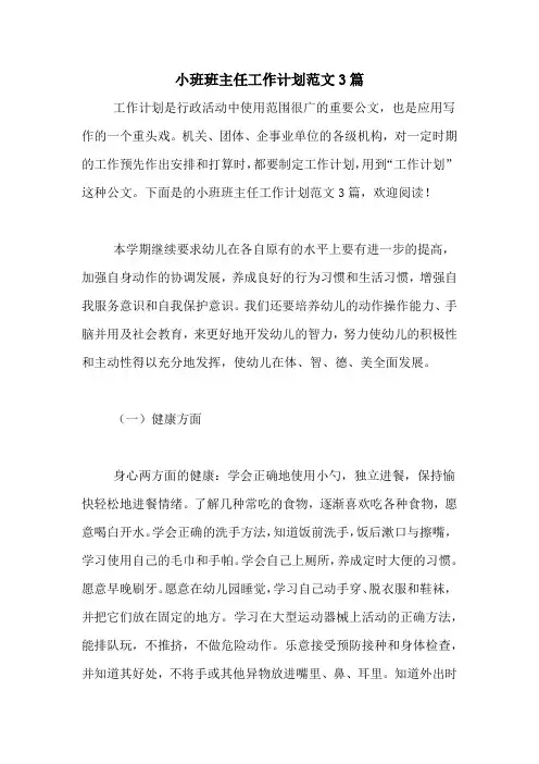 2020年小班班主任工作计划范文3篇