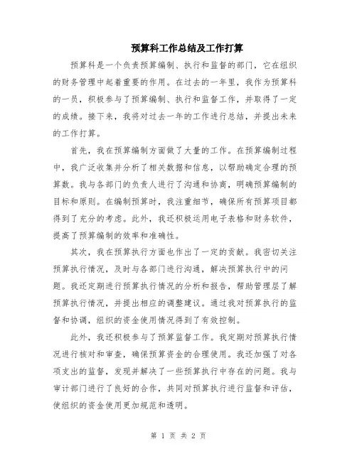 预算科工作总结及工作打算