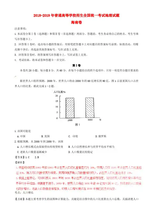 2019年普通高等学校招生全国统一考试地理试题(海南卷,含解析)