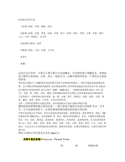 5类食品含钾丰富