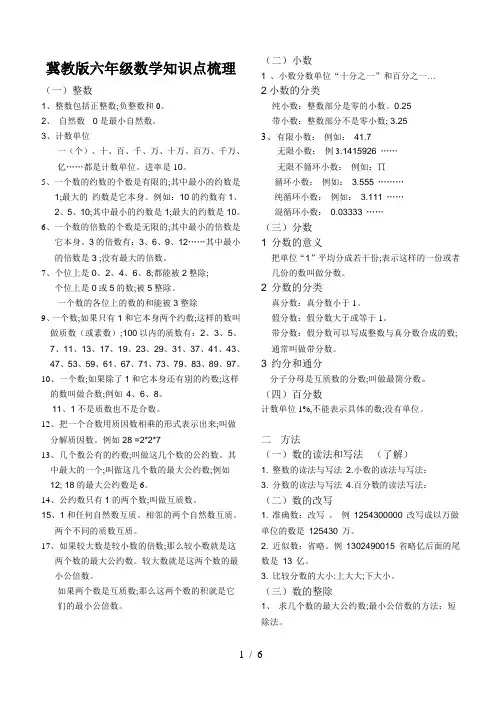 冀教版六年级数学知识点梳理