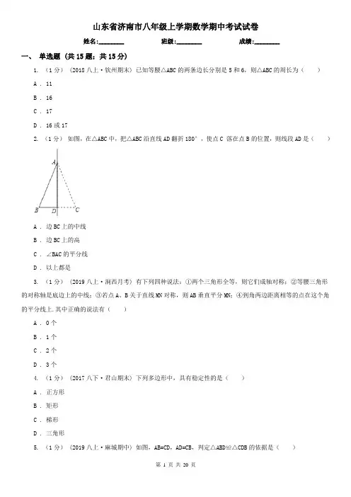 山东省济南市八年级上学期数学期中考试试卷