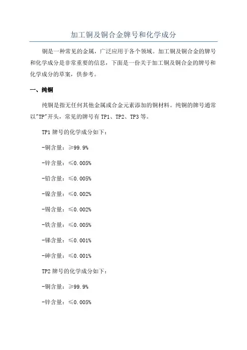 加工铜及铜合金牌号和化学成分