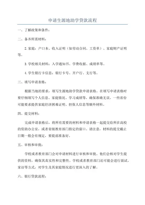 申请生源地助学贷款流程