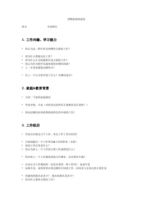招聘面谈构成表