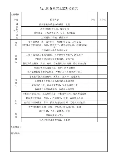 学校幼儿园食堂安全定期检查表