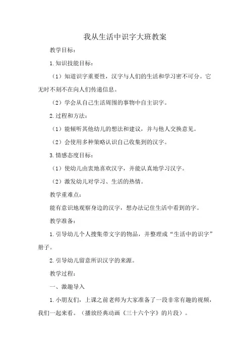 我从生活中识字大班教案