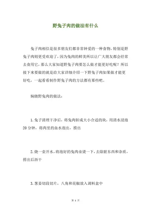 野兔子肉的做法有什么