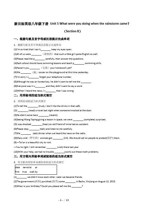 新目标英语八年级下册Unit5 Whatwereyoudoingwhentherainstormcame？(SectionB)同步练习