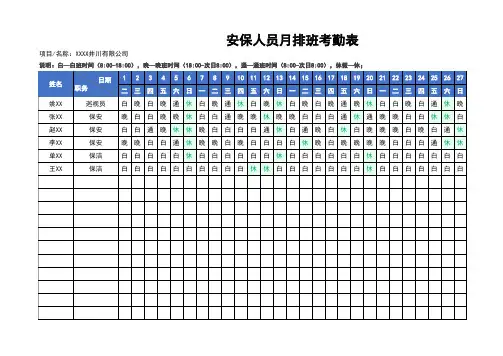 安保人员月排班考勤表