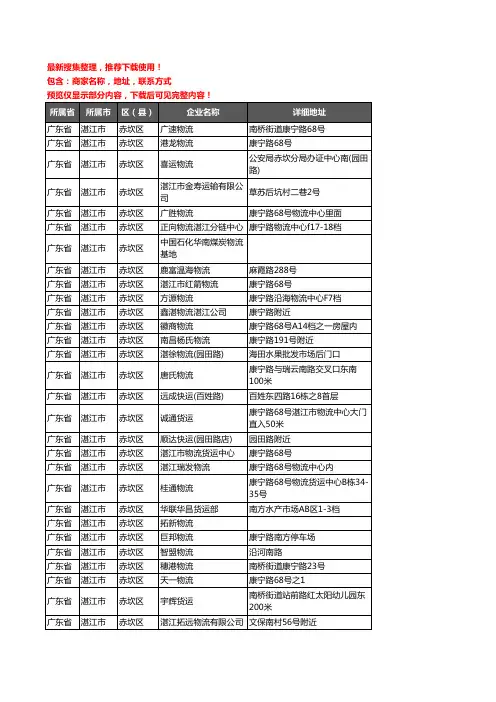 新版广东省湛江市赤坎区货运企业公司商家户名录单联系方式地址大全89家