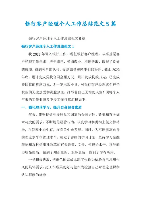 银行客户经理个人工作总结范文5篇