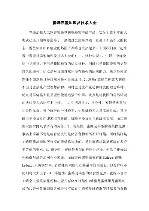 蜜蜂养殖知识及技术大全