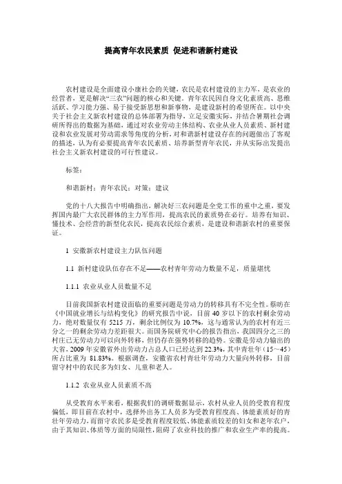 提高青年农民素质 促进和谐新村建设