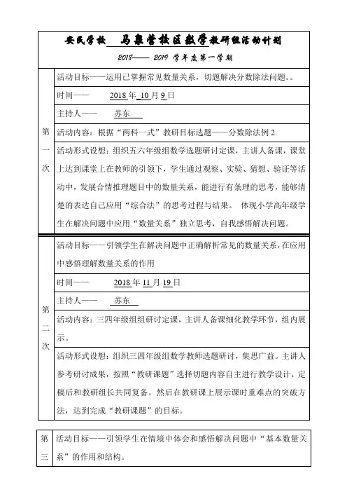 数学组教研计划表