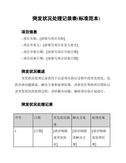 突发状况处理记录表(标准范本)