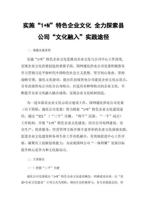 实施“1+N”特色企业文化全力探索县公司“文化融入”实践途径
