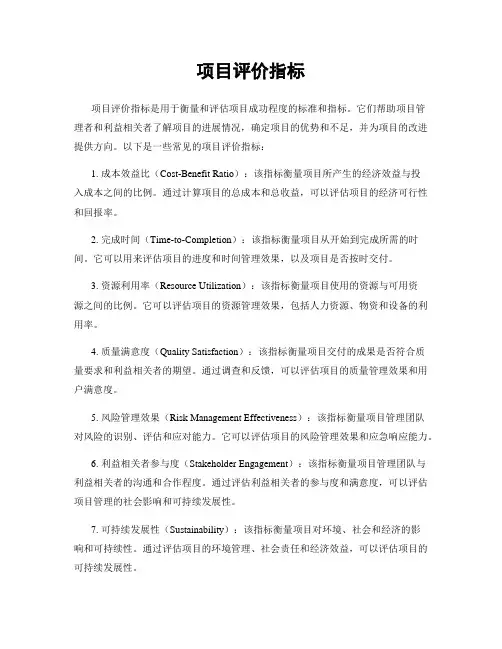 项目评价指标