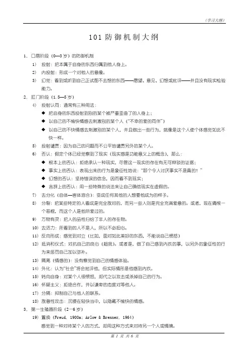 101防御机制-心理学重要学习材料