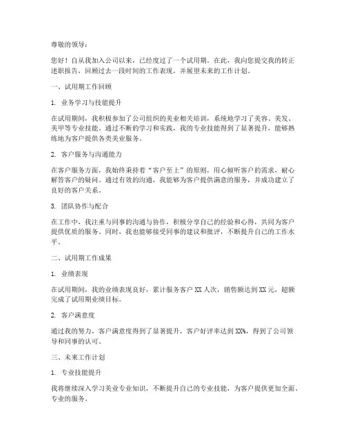 美业转正述职报告范文
