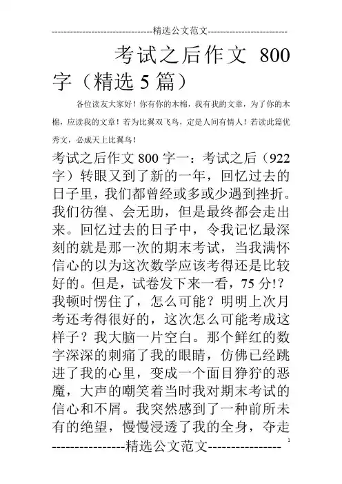考试之后作文800字(精选5篇)