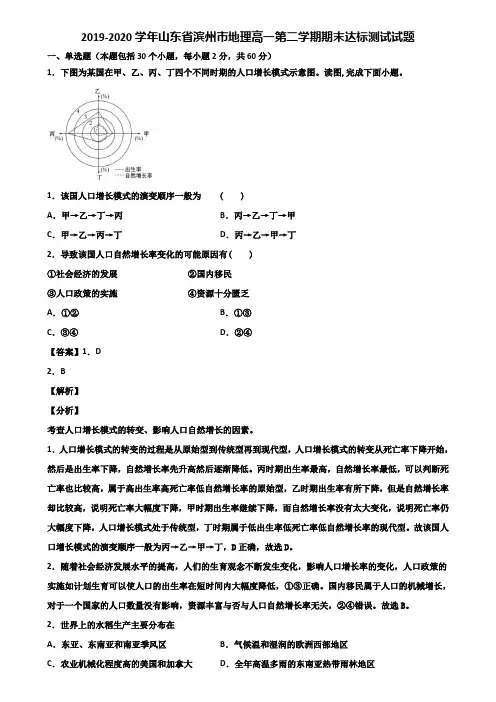 2019-2020学年山东省滨州市地理高一第二学期期末达标测试试题含解析