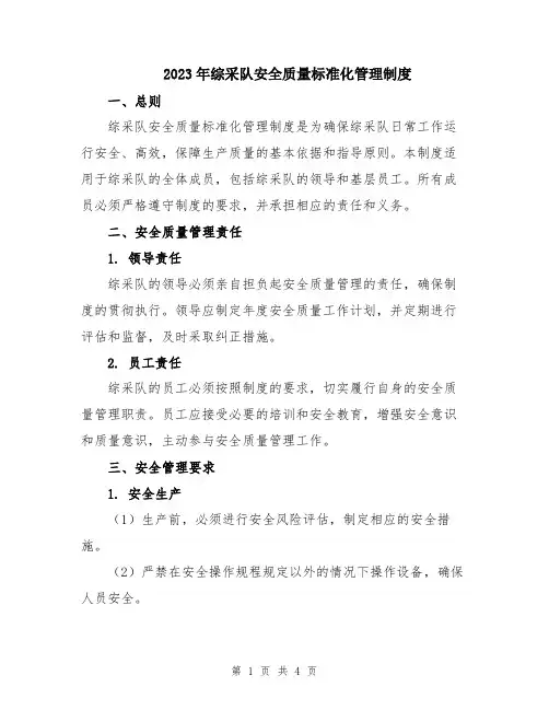 2023年综采队安全质量标准化管理制度