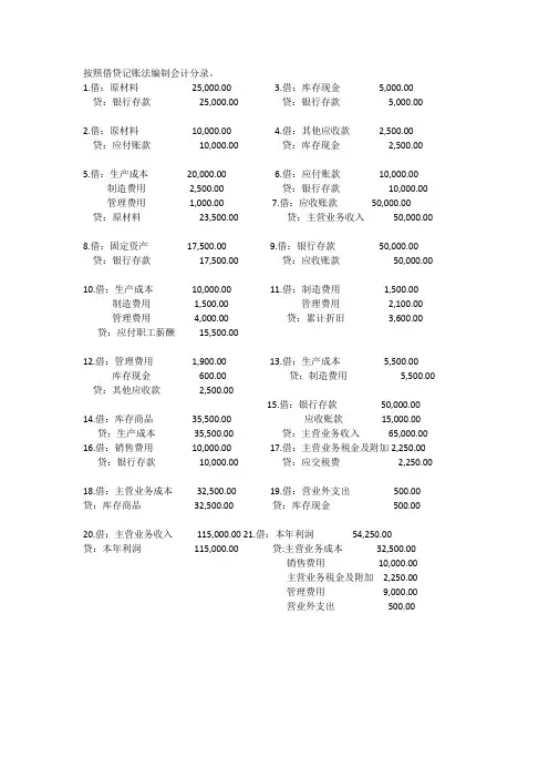 按照借贷记账法编制会计分录