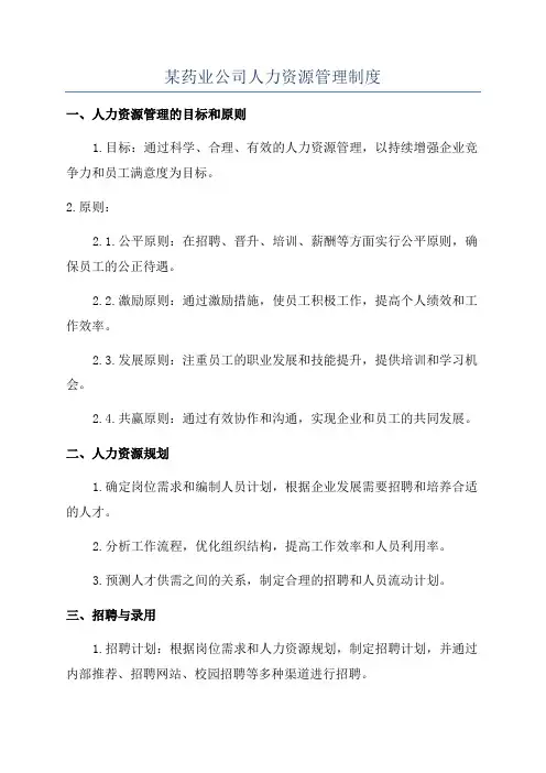 某药业公司人力资源管理制度