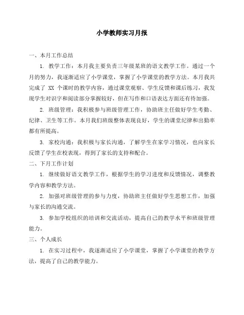 小学教师实习月报