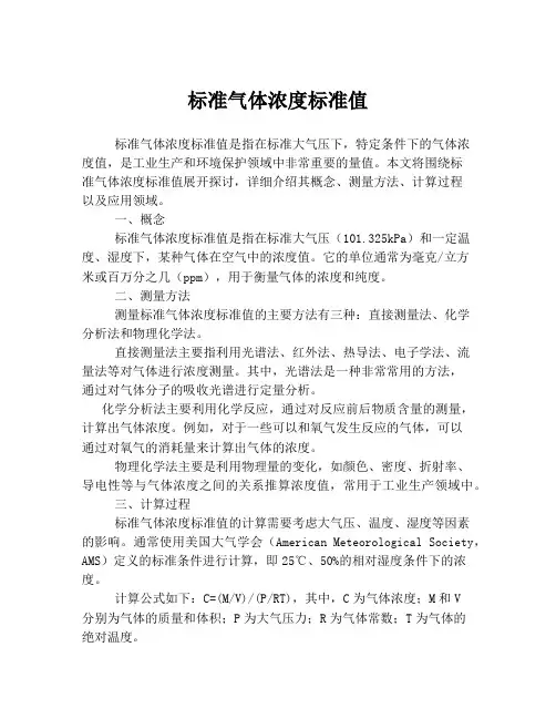 标准气体浓度标准值