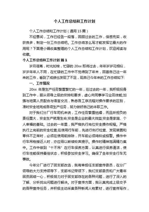个人工作总结和工作计划