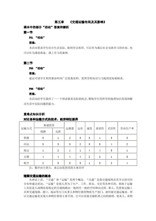 第五章 《交通运输布局及其影响》答案