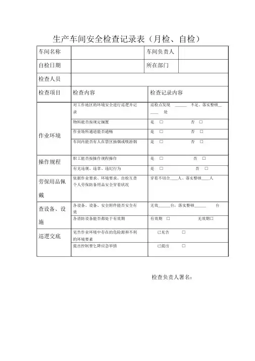 生产车间安全检查记录表