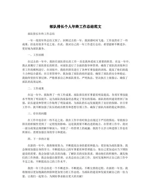 部队排长个人年终工作总结范文