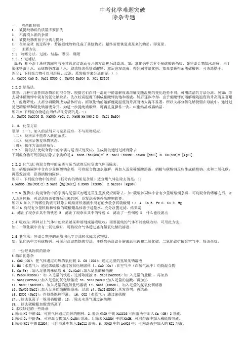 中考化学专题突破除杂问题