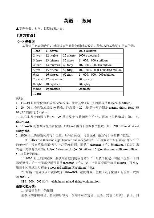 (完整word版)初中英语数词用法总结,推荐文档
